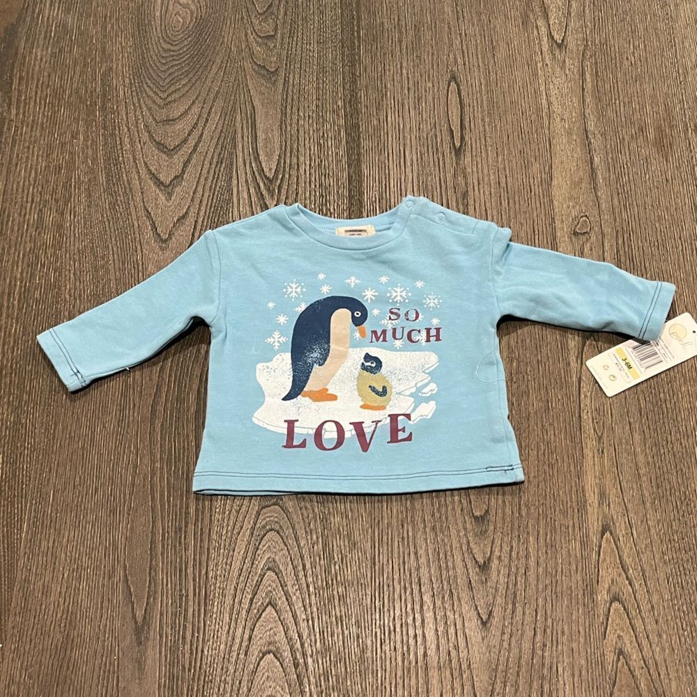 NWT Peek Kids Holiday Winter Penguin Print Graphic Long Sleeve T-Shirt 3-6M